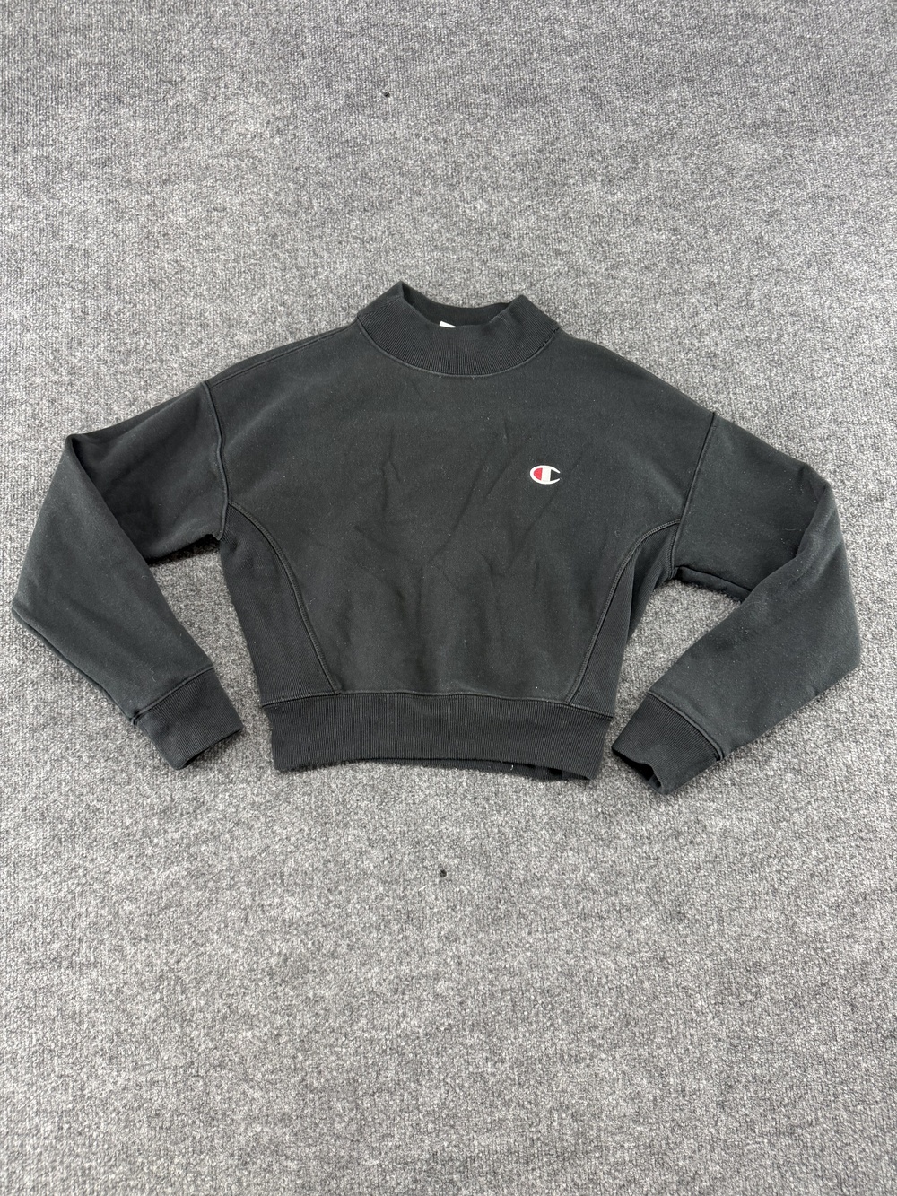 Champion Sweatshirt Womens XS Black Reverse Weave Mock Neck Cropped Logo Fleece